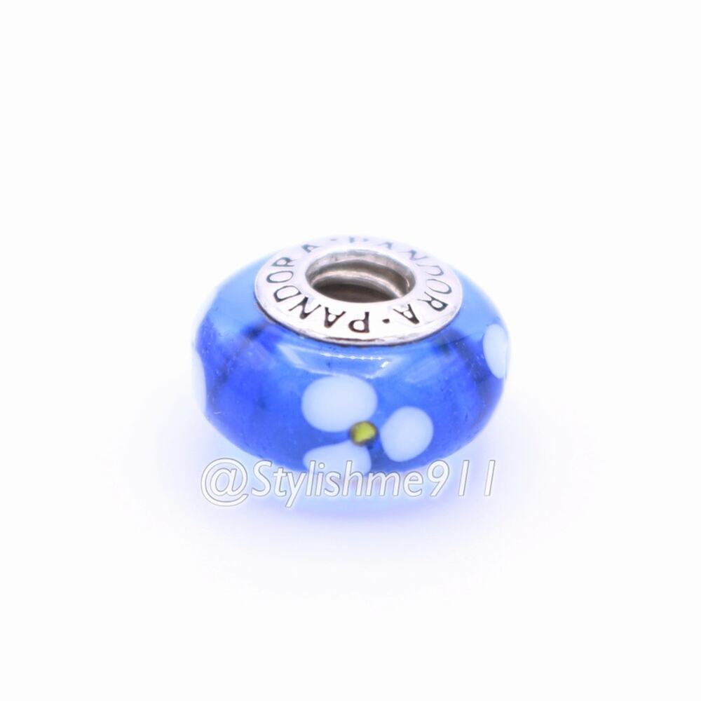 Authentic PANDORA Retired Blue Murano Glass Flowers Bead - 790609 - Picture 9 of 10